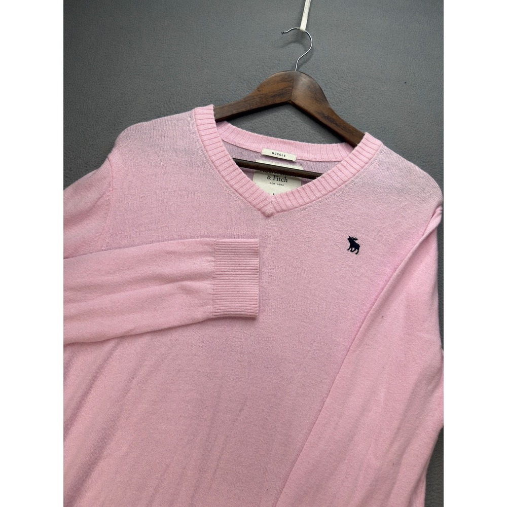 Abercrombie & Fitch Muscle V-Neck Sweater Muscle Fit Medium Pink Cashmere Blend